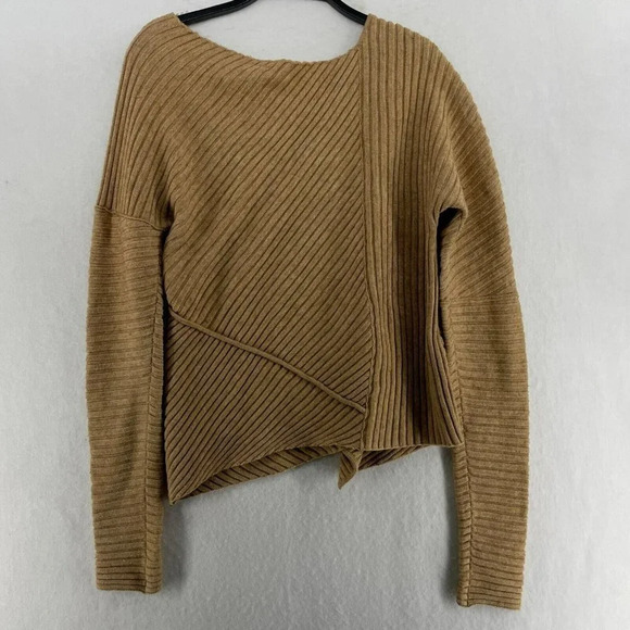 Free People Love & Harmony Sweater Womens Sz M Tan Boat Neck Ribbed Wool Blend - Picture 3 of 14